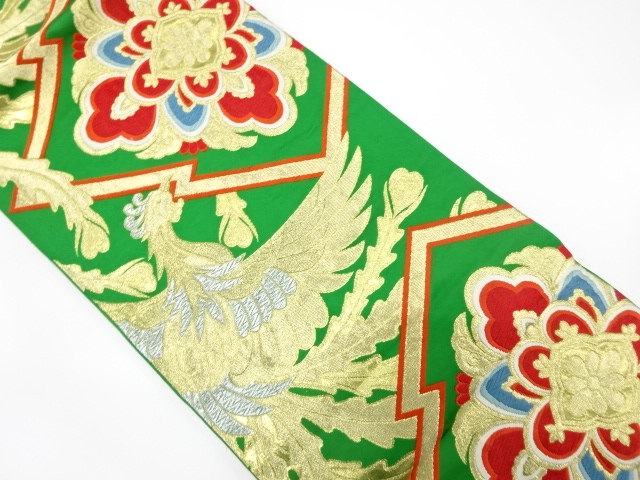 JAPANESE KIMONO / ANTIQUE FUKURO OBI / SILK / WOVEN PHOENIX